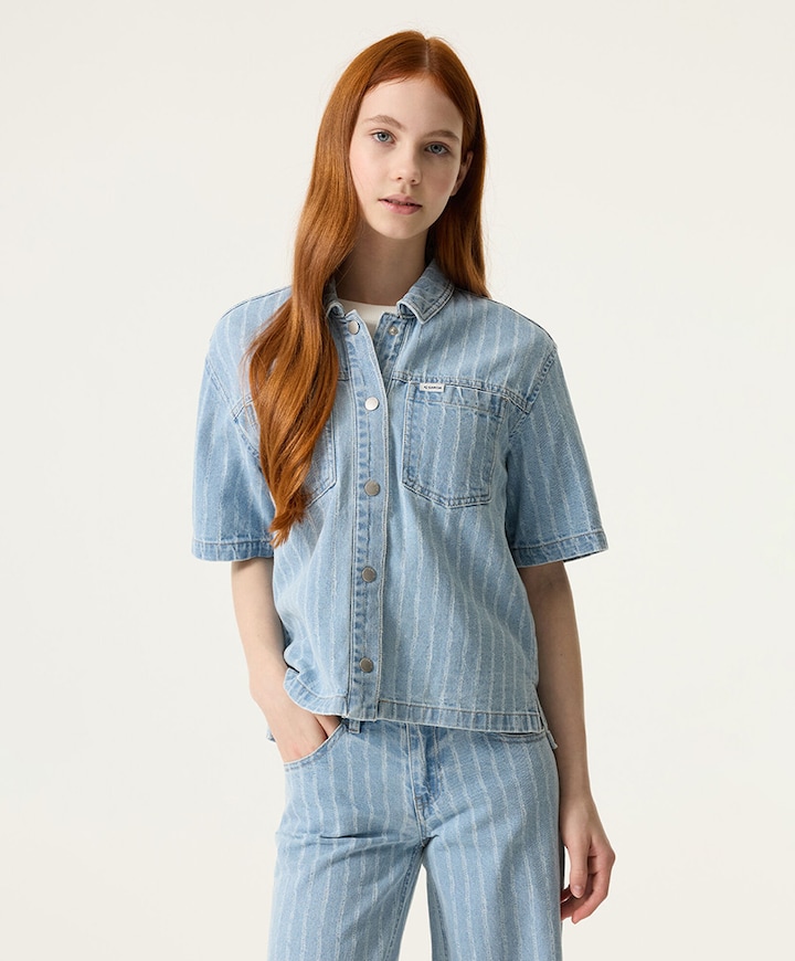 Meisjes blouse korte mouw blauw