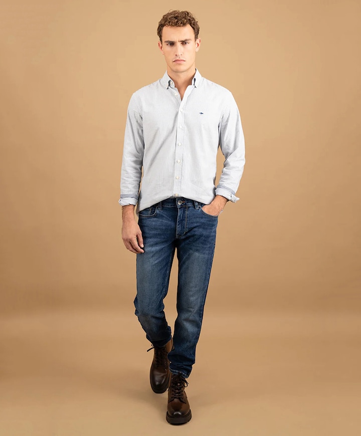 Heren overhemd lange mouw blauw