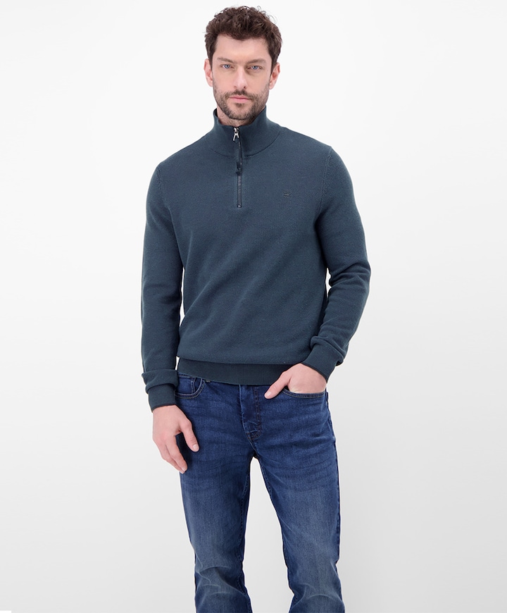 Heren trui met rits blauw
