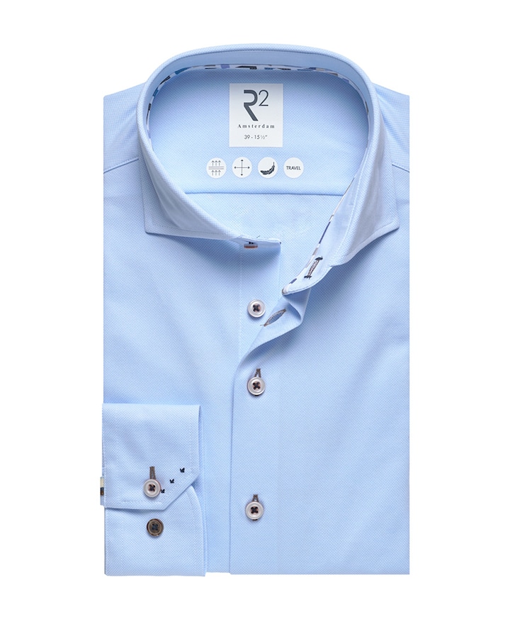 Heren overhemd extra lange mouw blauw