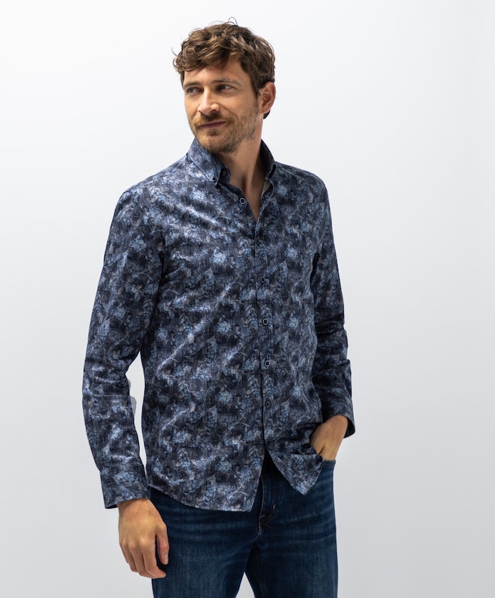Heren overhemd lange mouw blauw