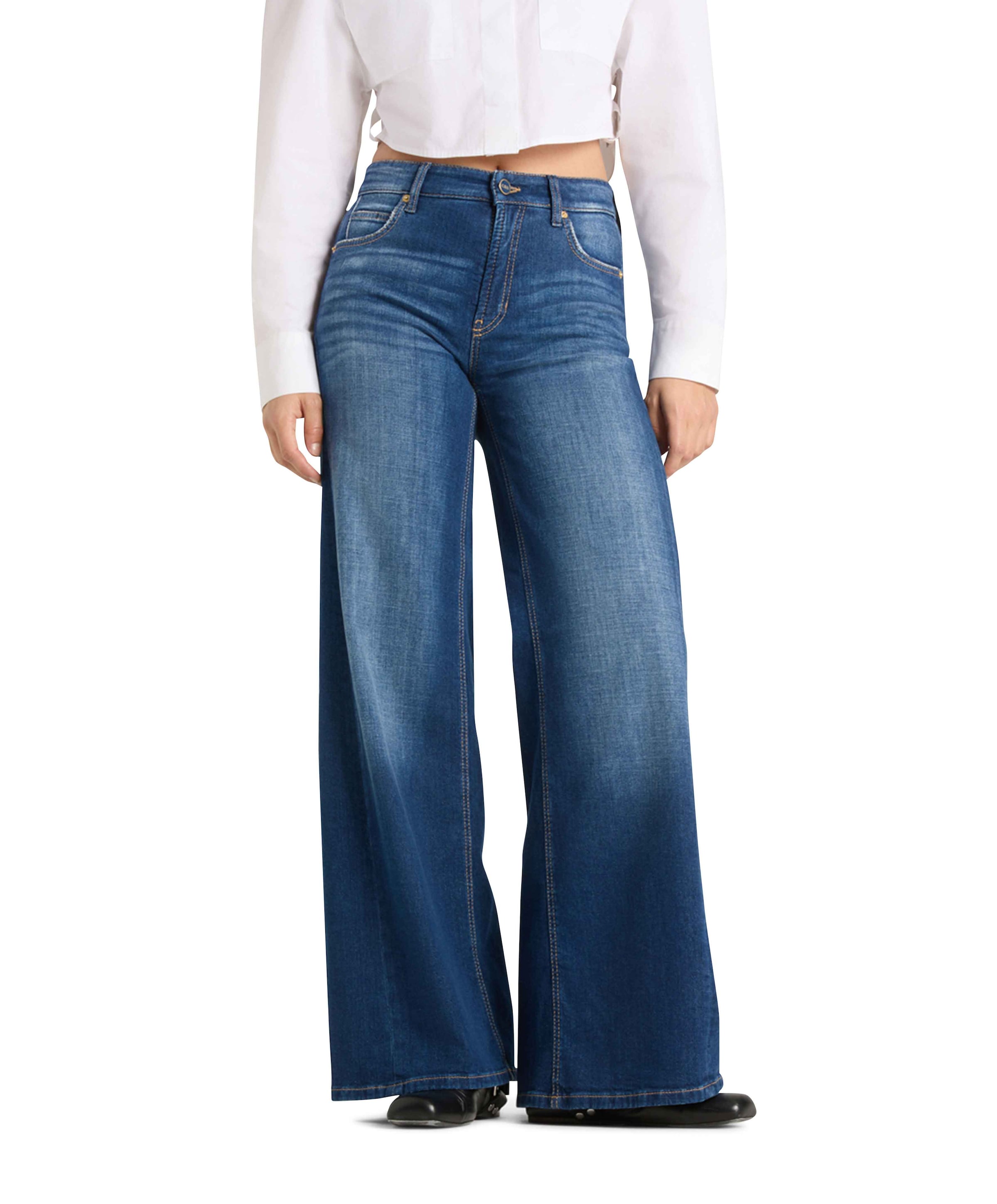 Palazzo patch dames jeans blauw