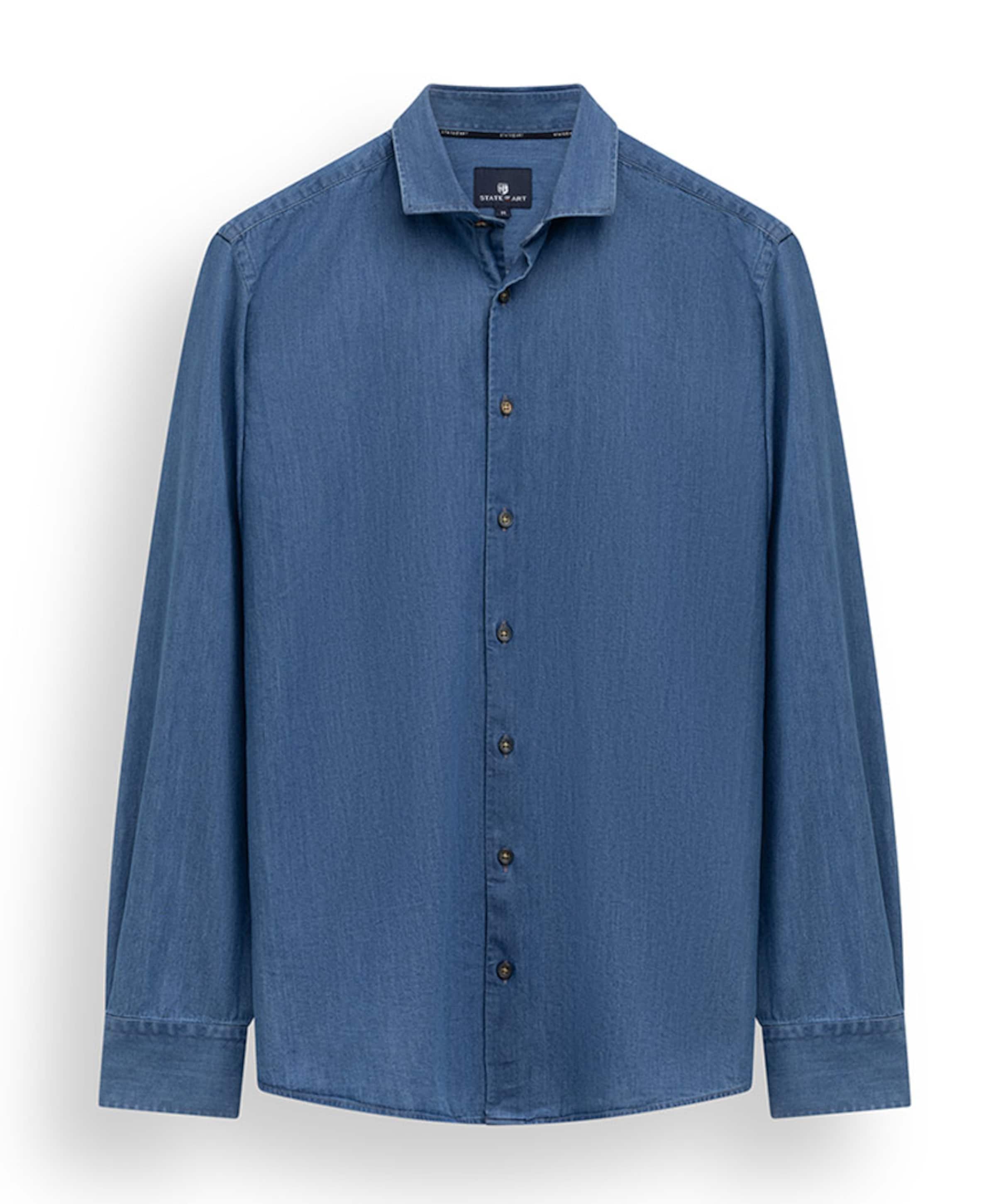 Heren overhemd lange mouw blauw