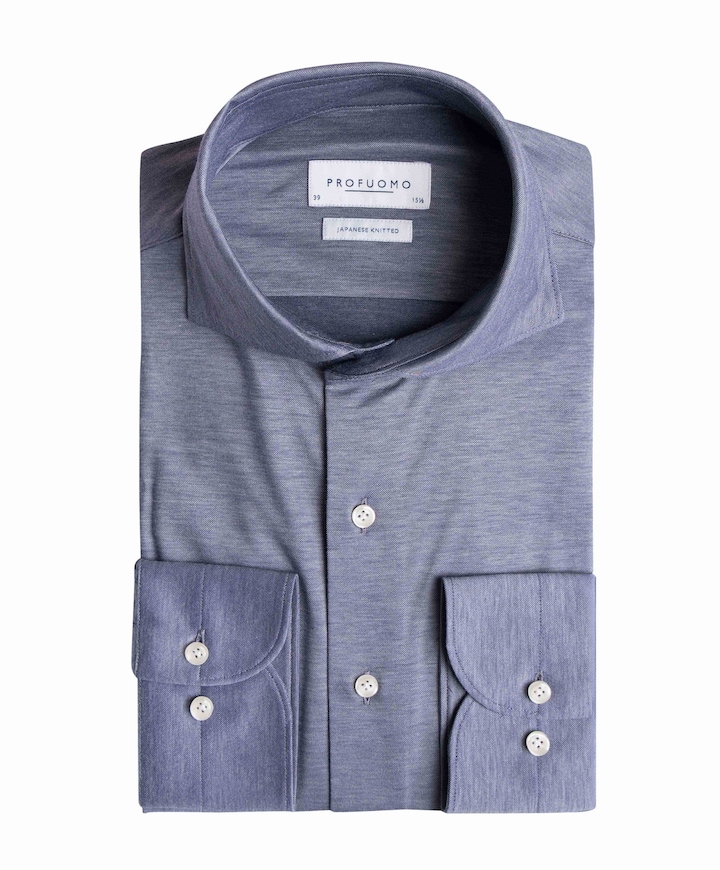 Heren overhemd lange mouw blauw