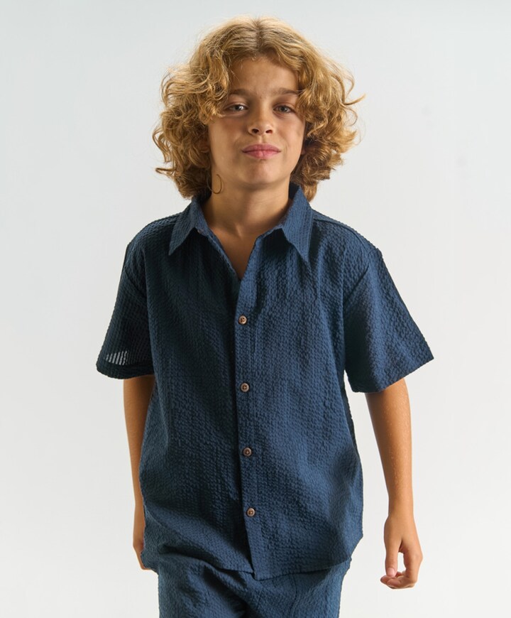 Jongens overhemd korte mouw blauw