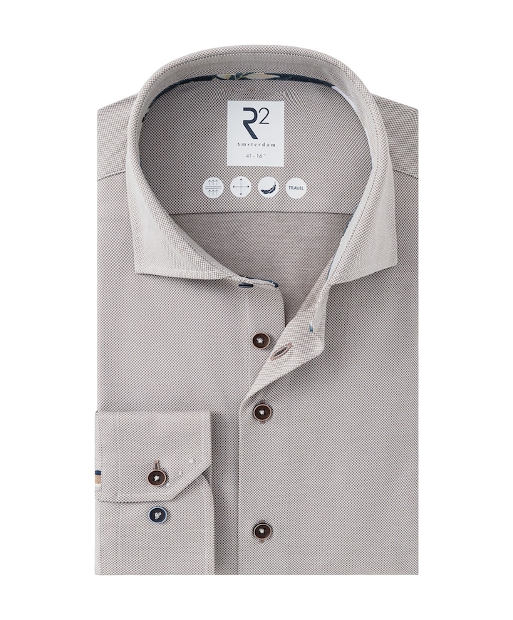 Heren overhemd lange mouw beige
