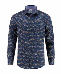 Heren overhemd lange mouw blauw