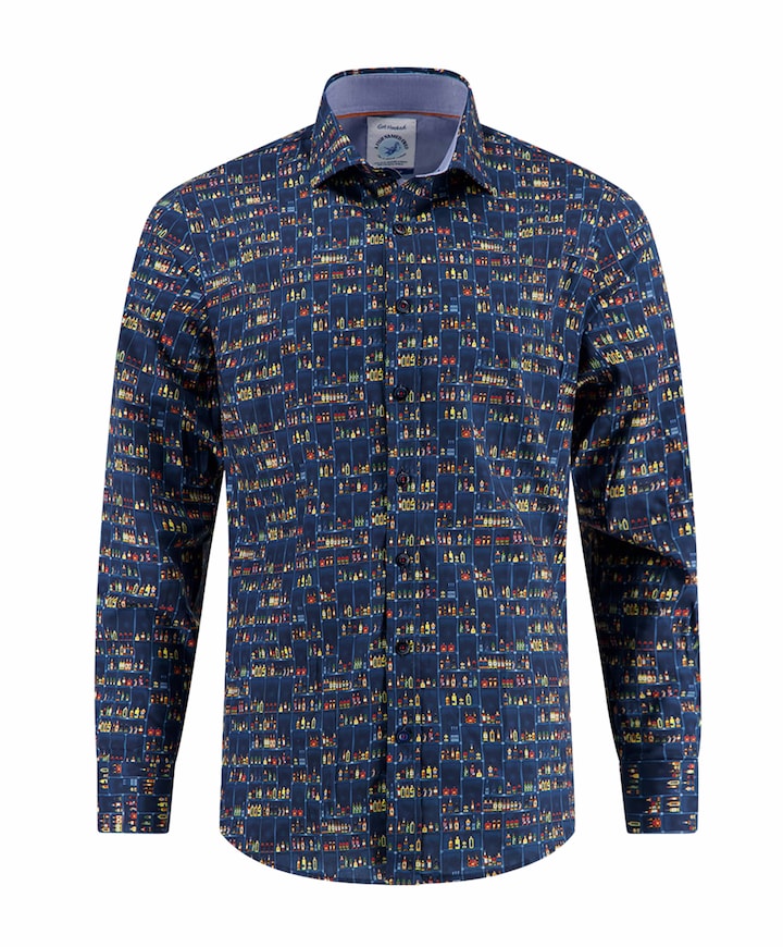 Heren overhemd lange mouw blauw