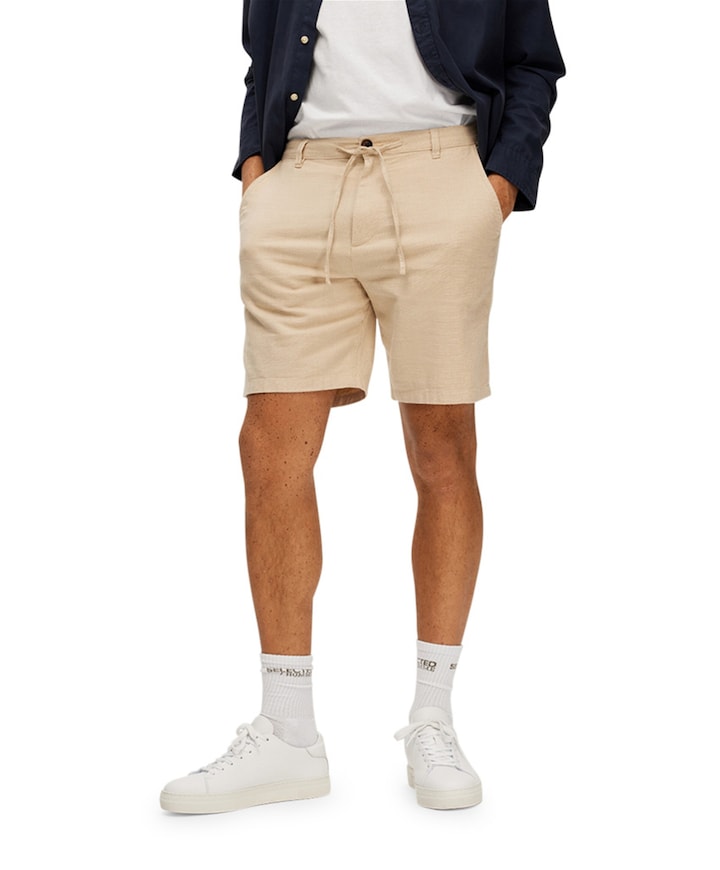 SLHREGULAR-BRODY LINEN SHORTS NOOS heren korte broek beige