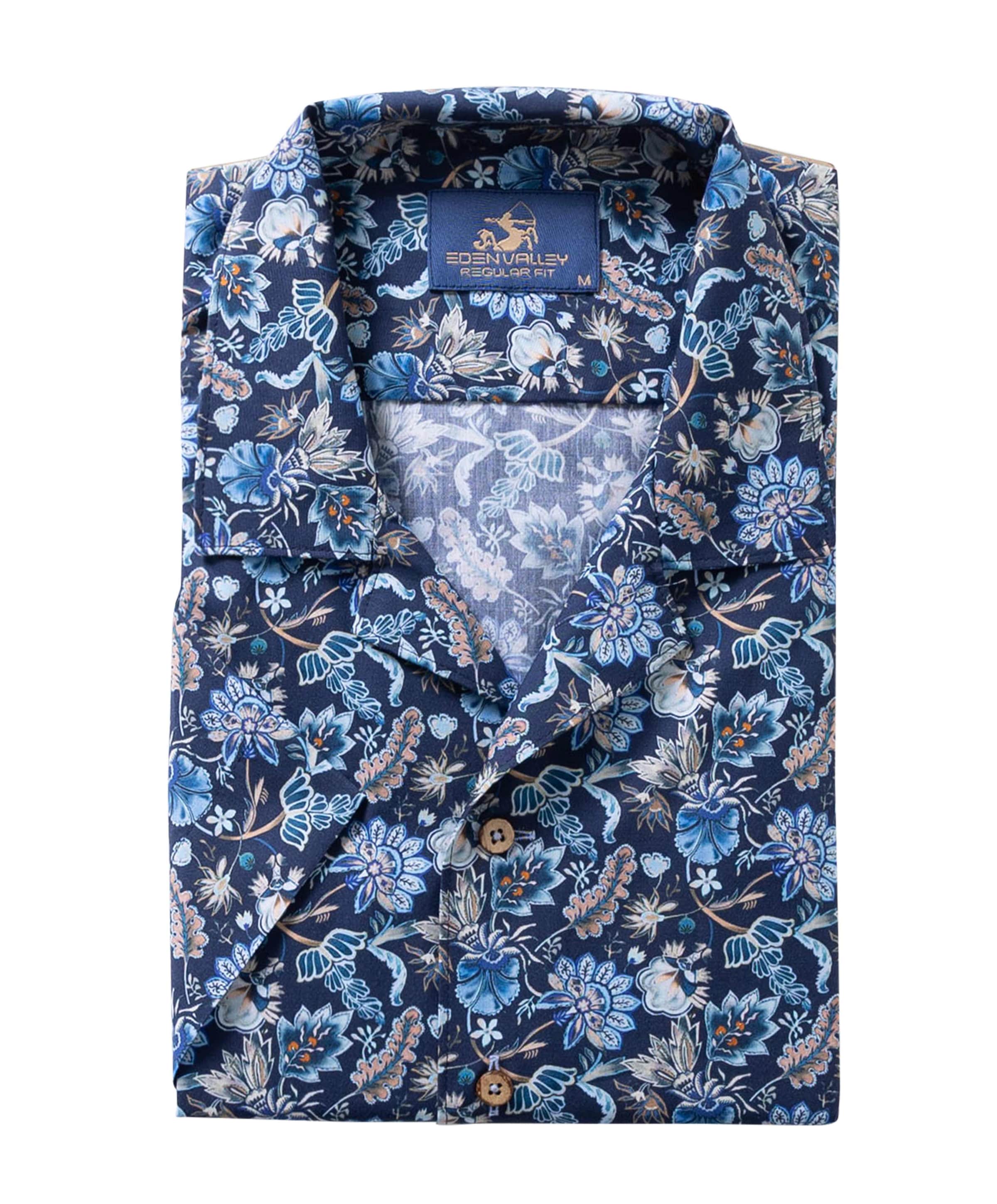 Heren overhemd korte mouw blauw