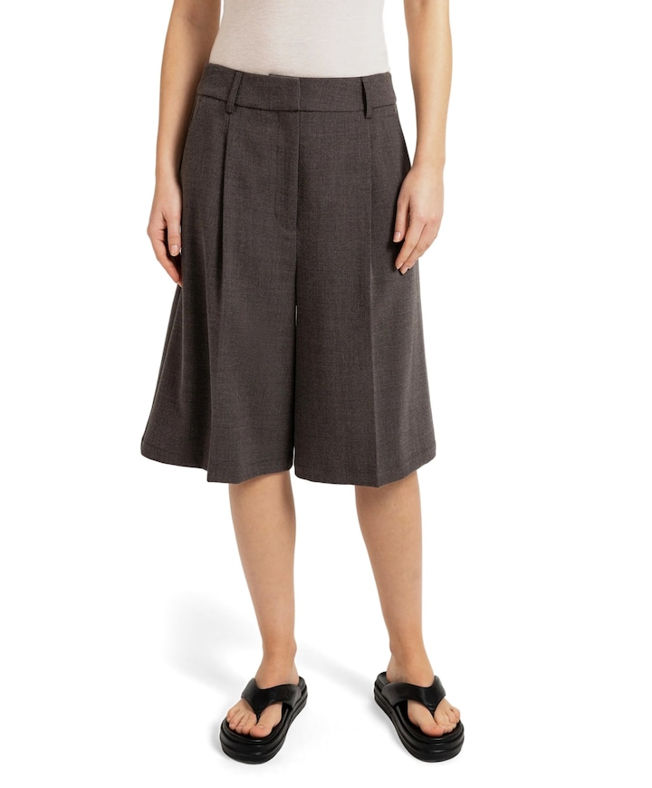 Geweven met hoge taille dames bermuda bruin