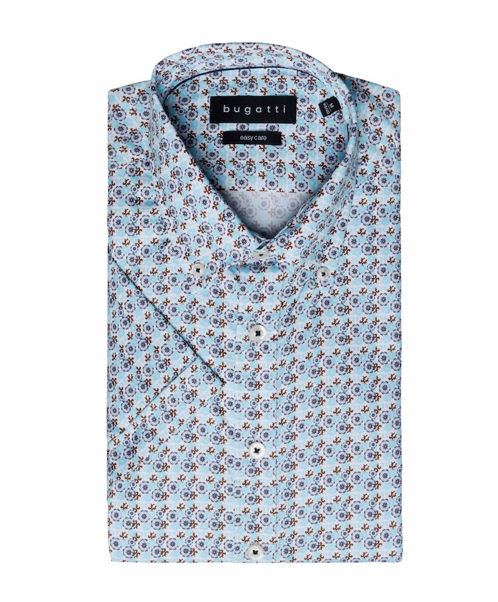 Heren overhemd korte mouw blauw
