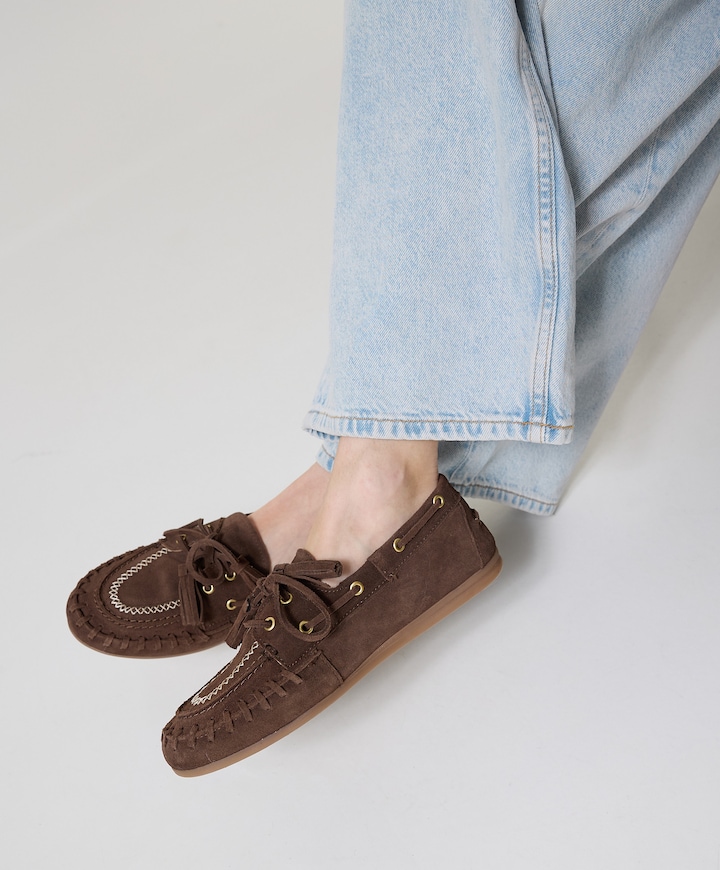 PW44 boat loafer fringe dames loafers bruin