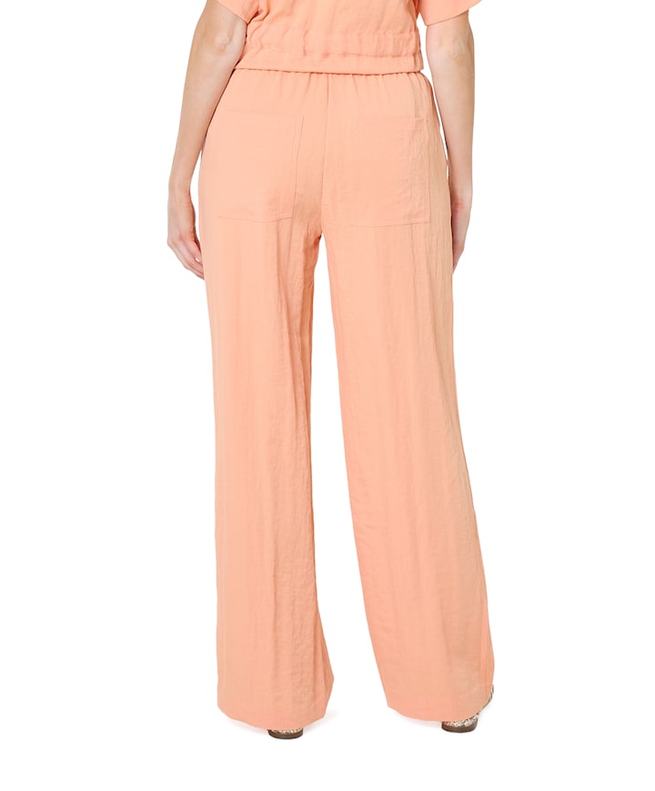 Elastic WB fine crinkle dames broek oranje