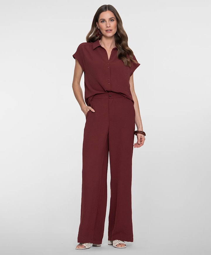 Pants crinckle dames broek bordeaux