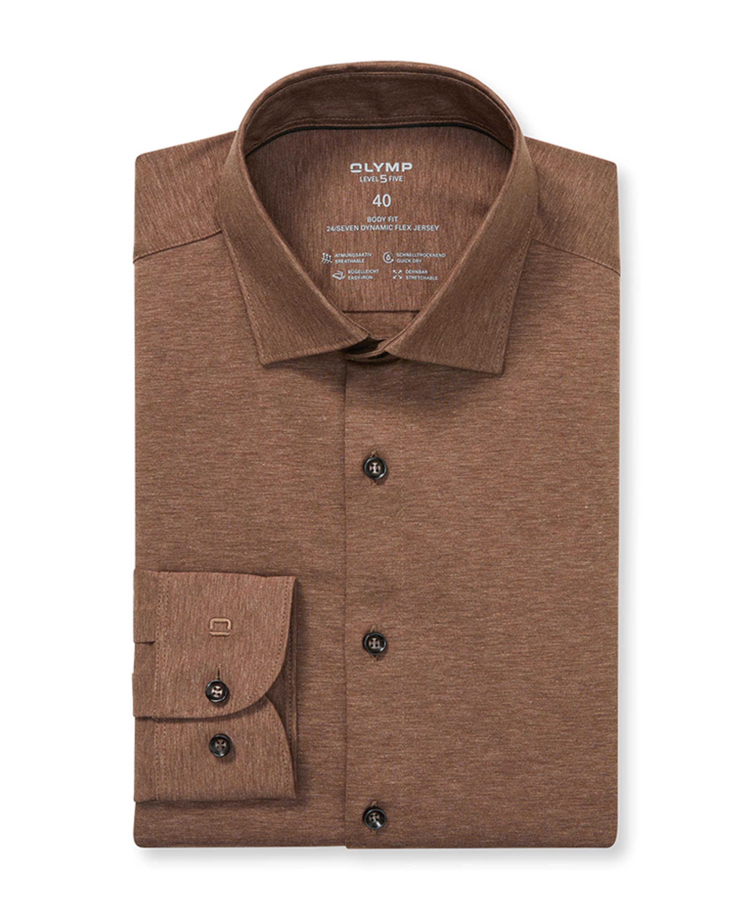 Heren overhemd lange mouw bruin