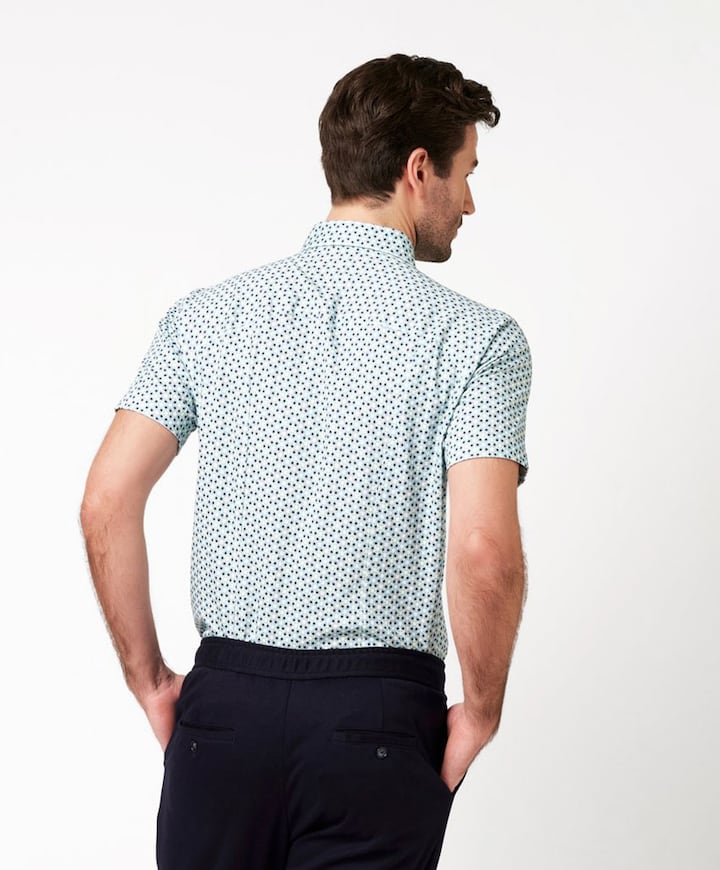 Heren overhemd korte mouw blauw