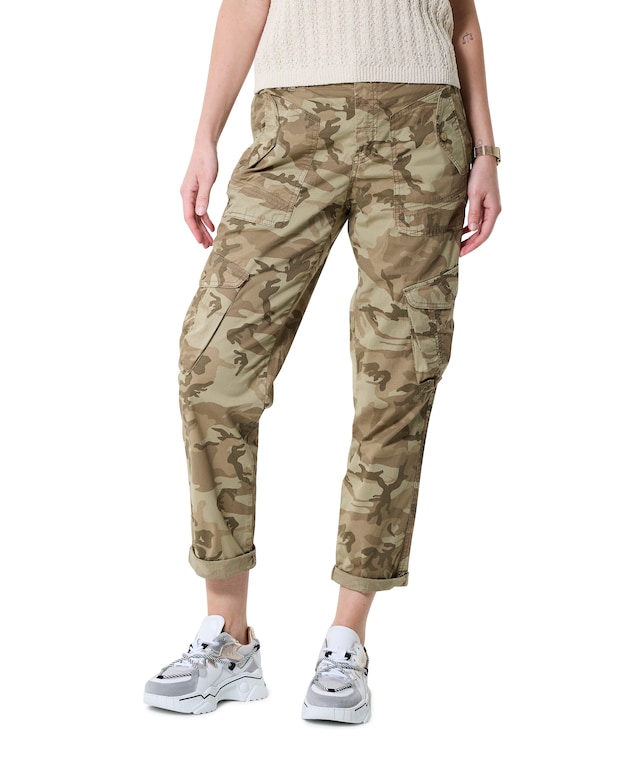 Cargo pants camou stretch twill groen