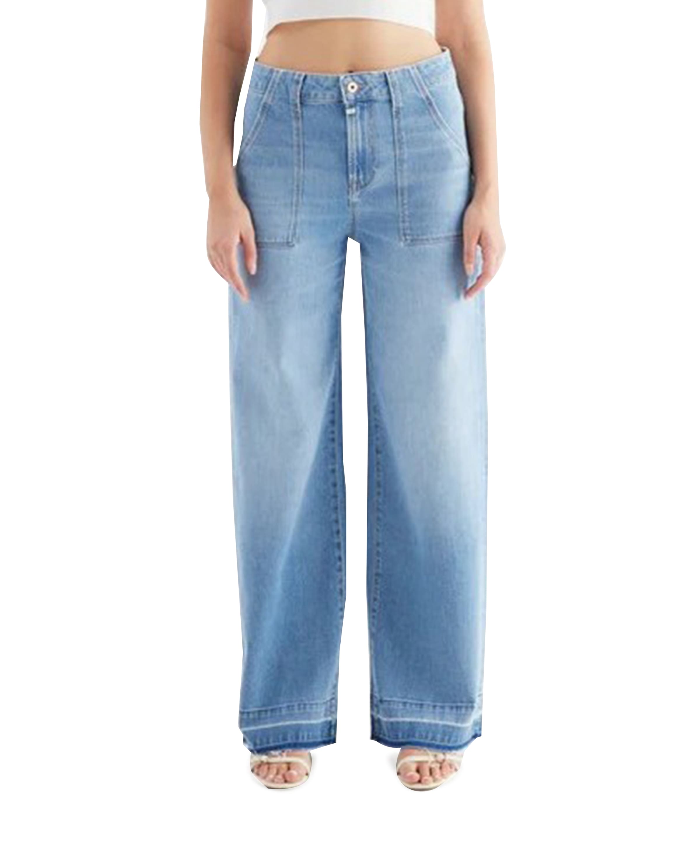 high waist wide leg dames jeans blauw