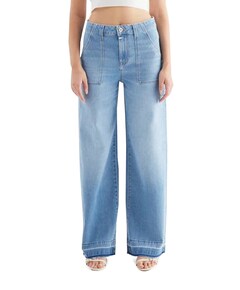 high waist wide leg dames jeans blauw