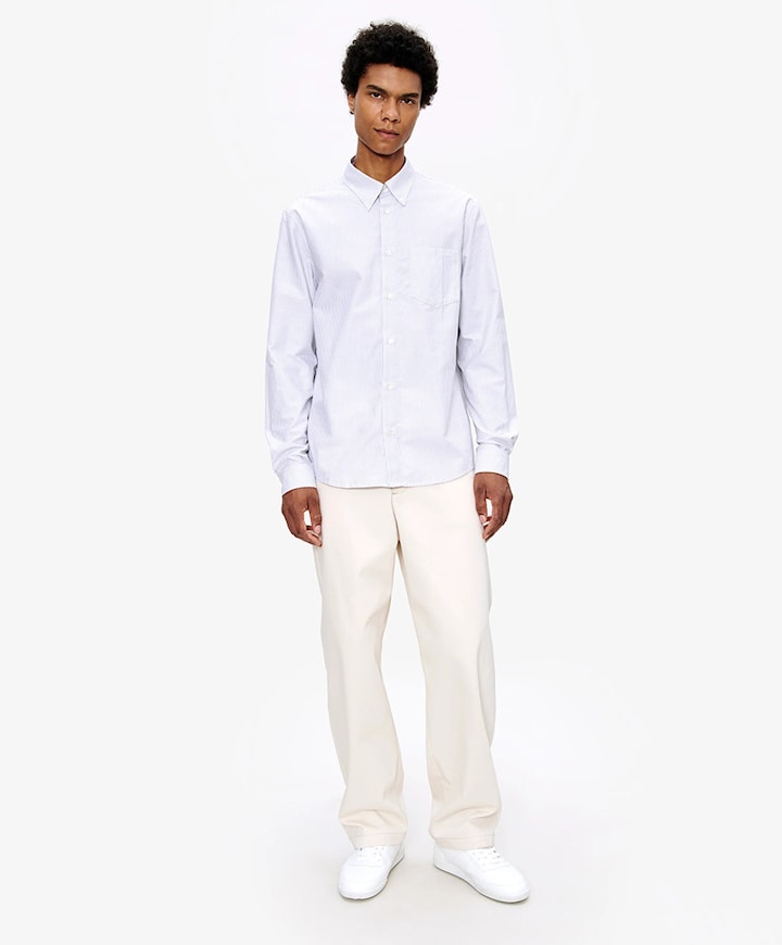 Heren overhemd lange mouw blauw