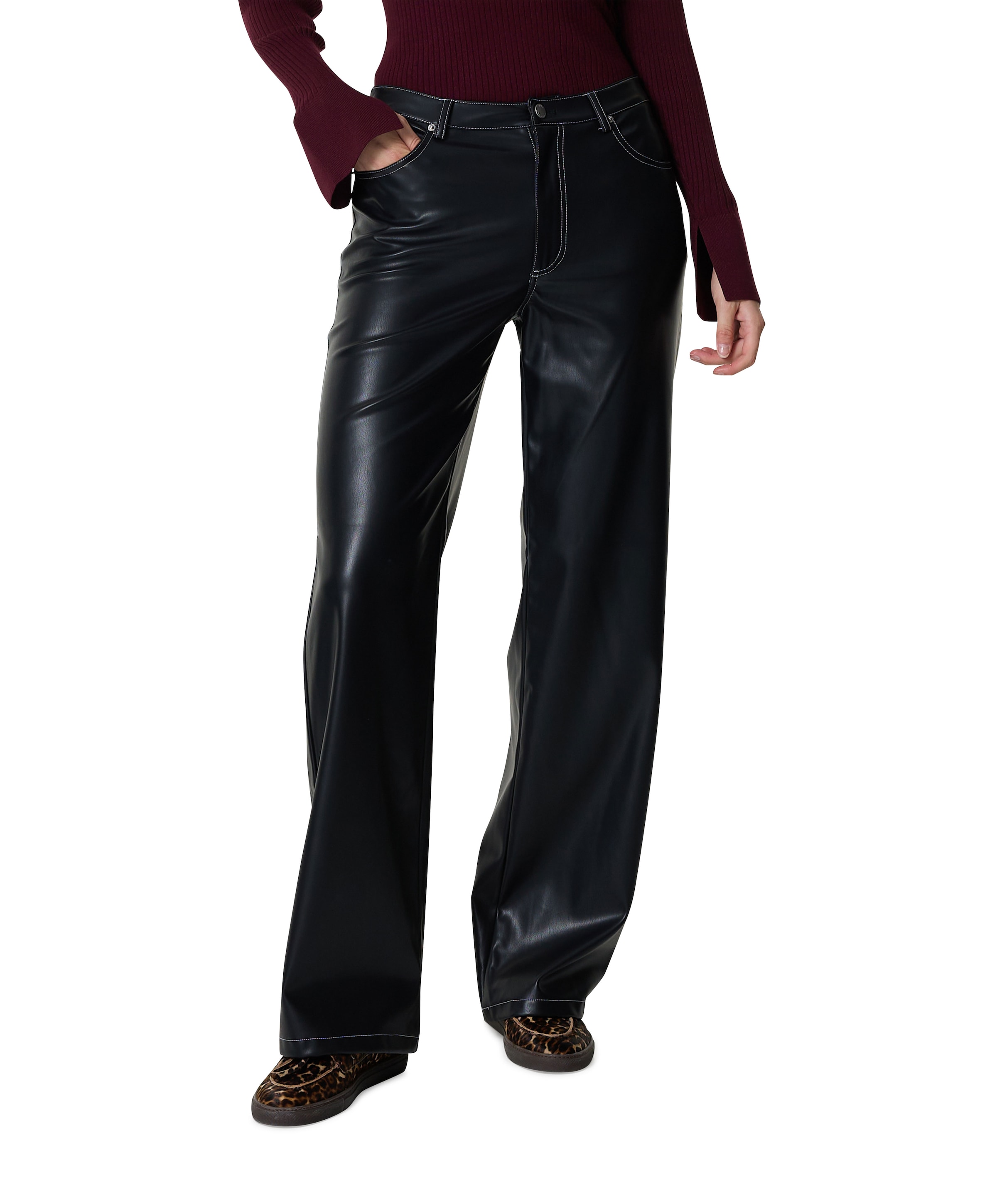 ONLJUICY-LANA HW WIDE FAUX broek zwart