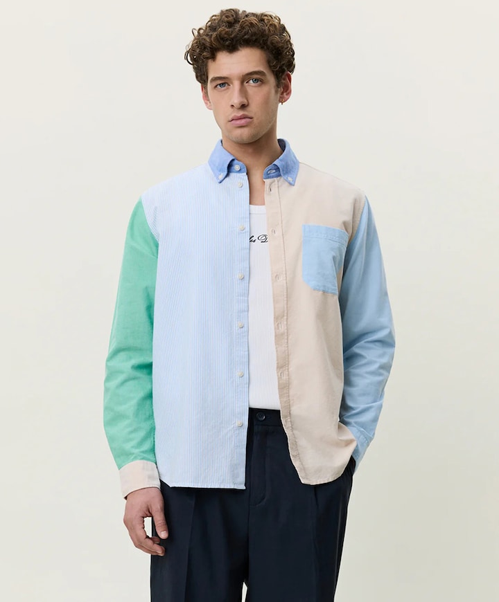 Heren overhemd lange mouw blauw