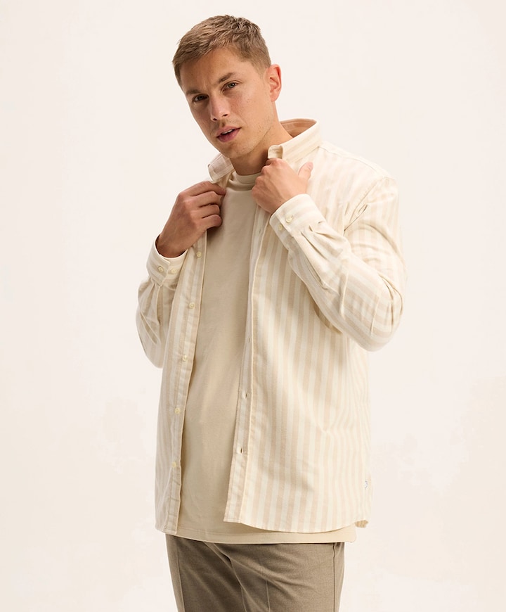 Heren overhemd lange mouw beige