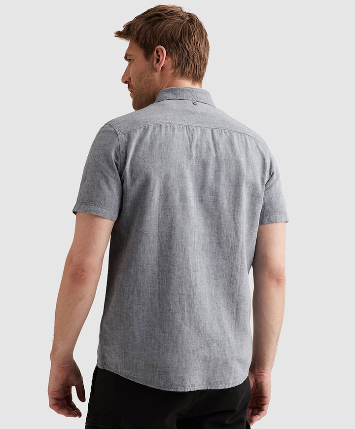 Heren overhemd korte mouw blauw