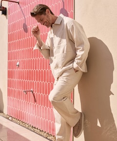 Linen Barrel Leg Pants heren pantalon beige