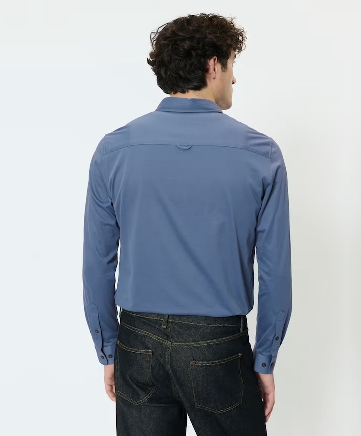 Heren overhemd lange mouw blauw
