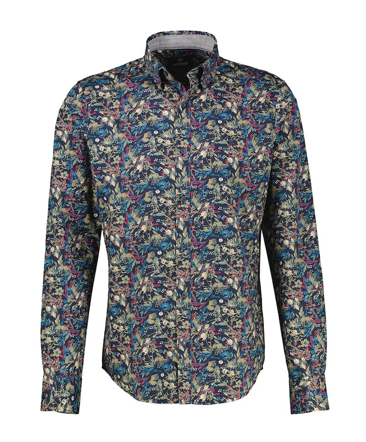 Heren overhemd lange mouw blauw