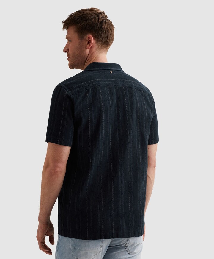 Heren overhemd korte mouw blauw