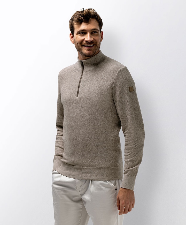 Heren trui met rits beige