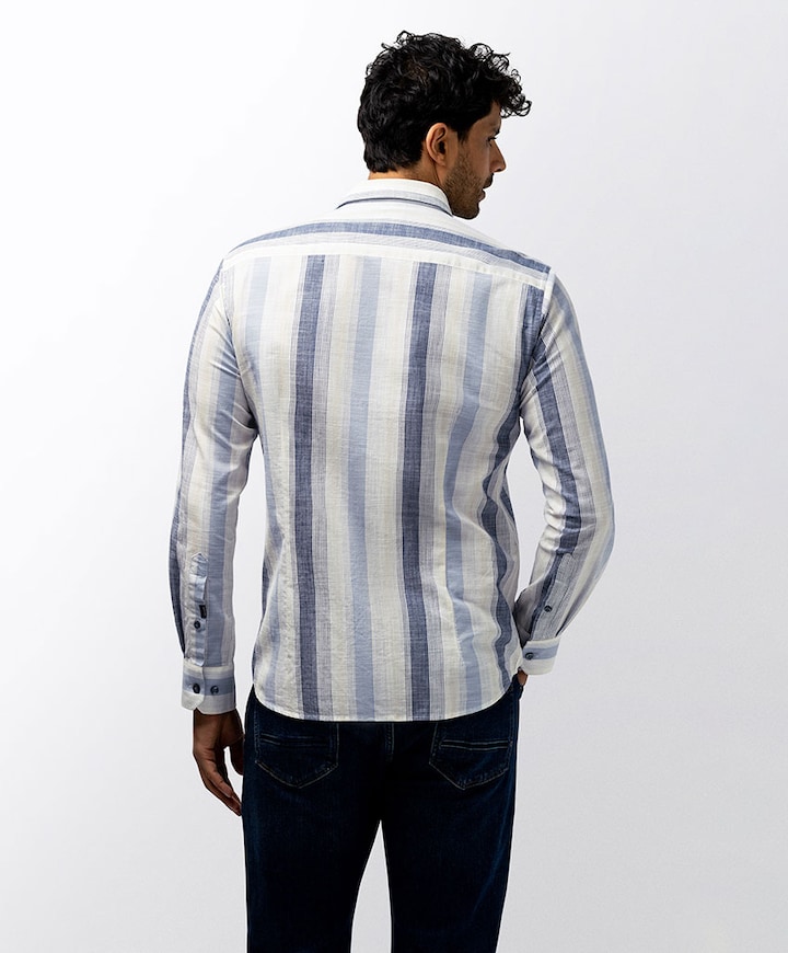 Heren overhemd lange mouw blauw