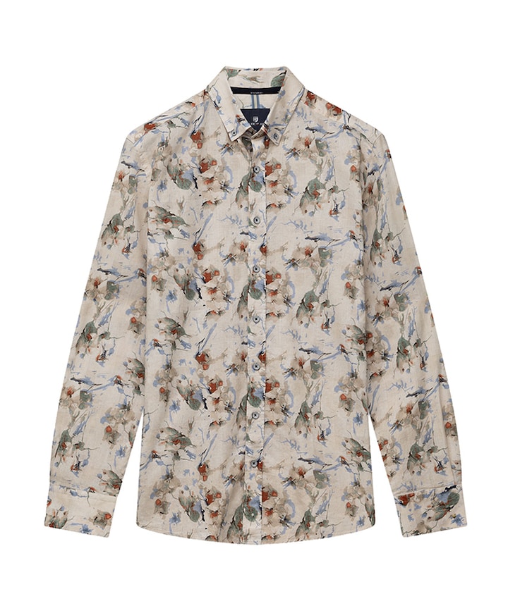 Heren overhemd lange mouw beige