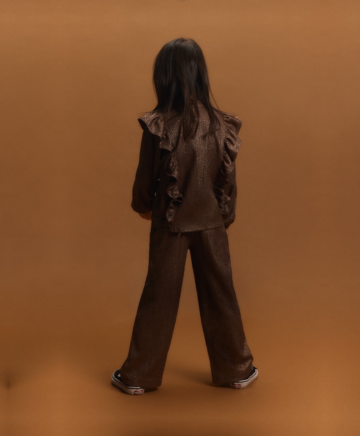knitted shiny wide leg meisjes broek bruin