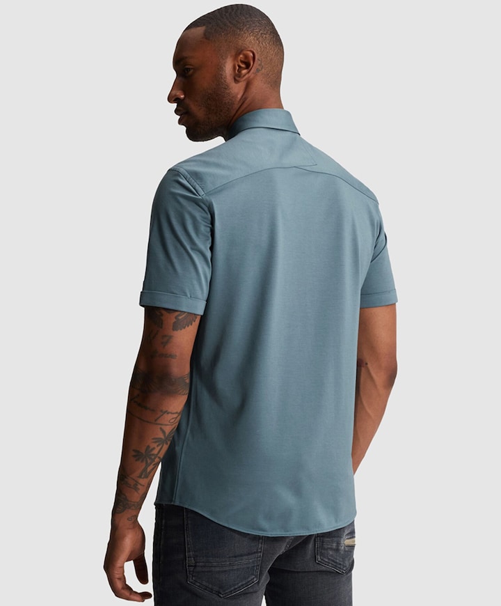 Heren overhemd korte mouw blauw