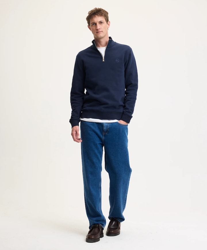 Heren trui met rits blauw