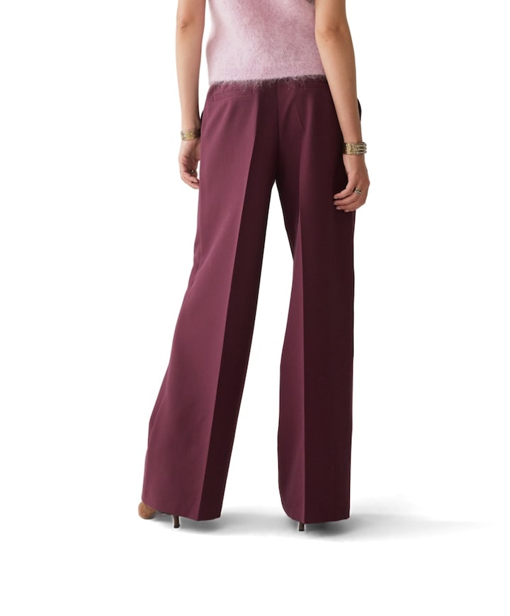 Trousers wide legs foam uni dames broek bordeaux
