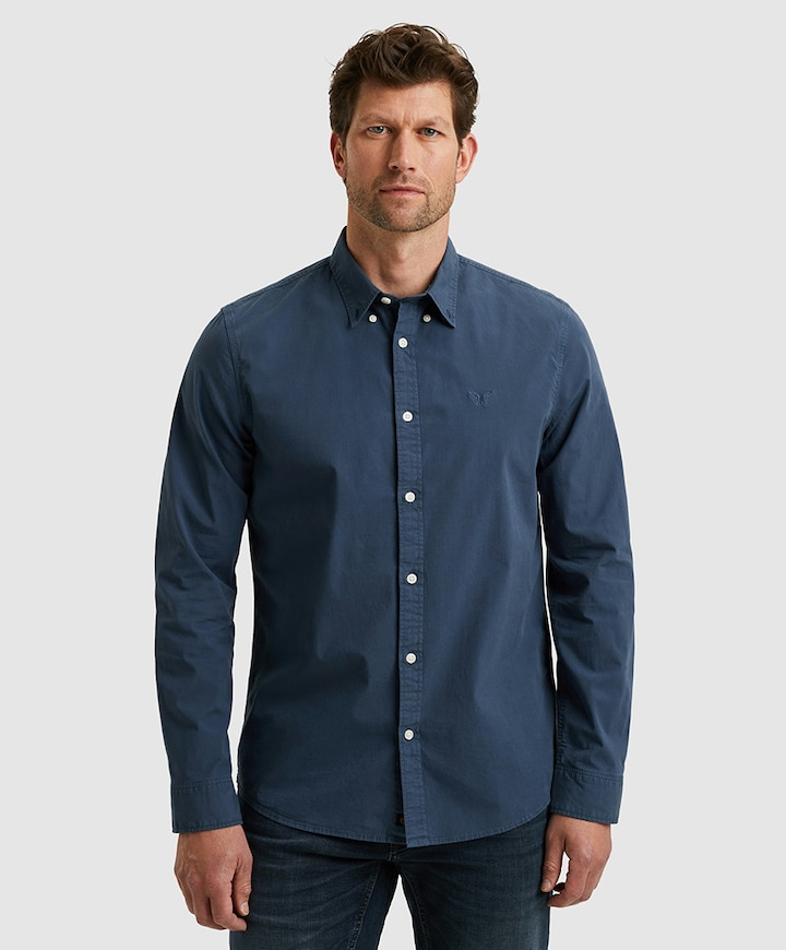 Heren overhemd lange mouw blauw