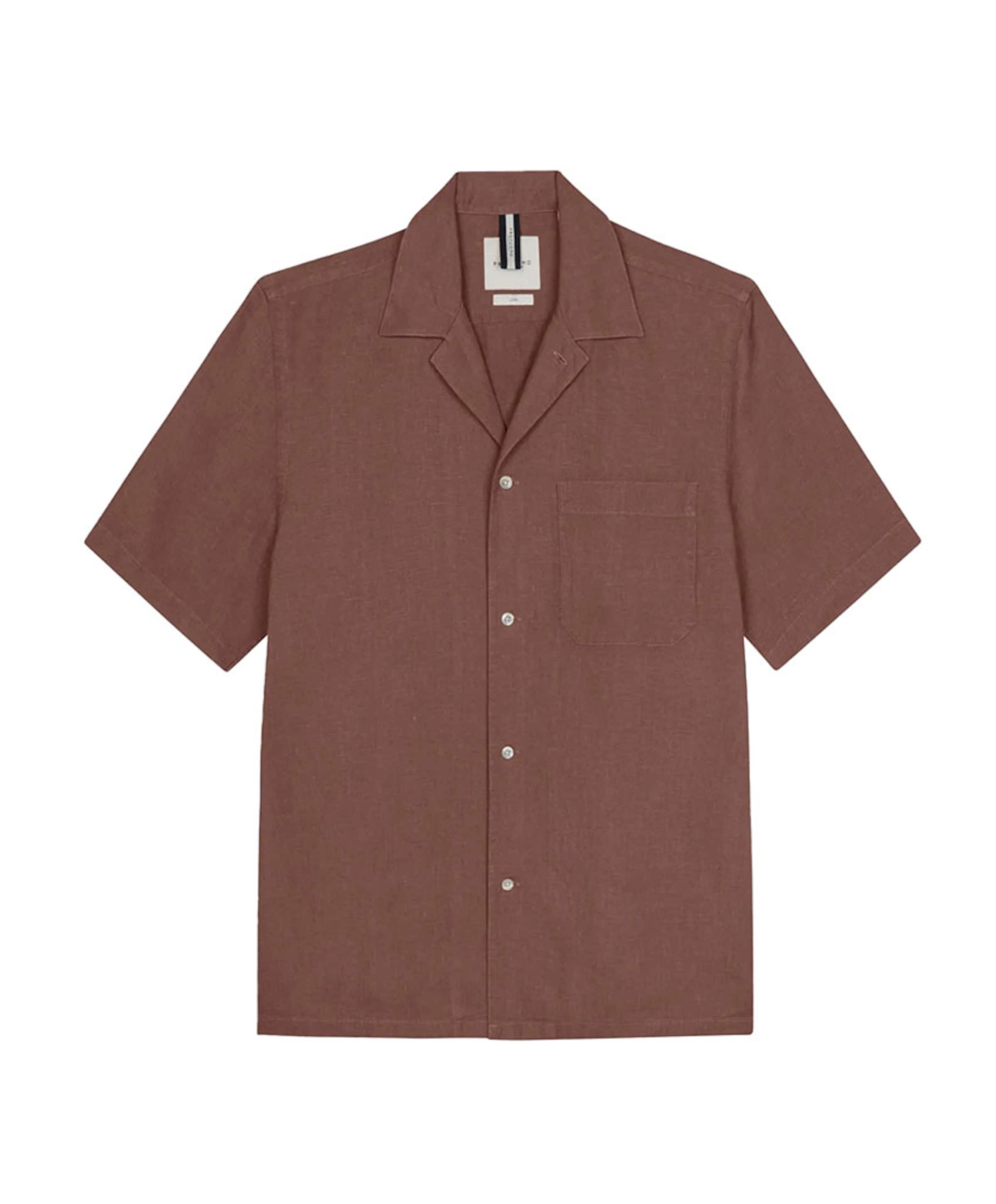 Heren overhemd korte mouw bruin