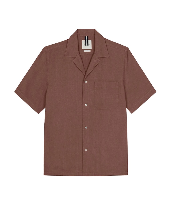 Heren overhemd korte mouw bruin