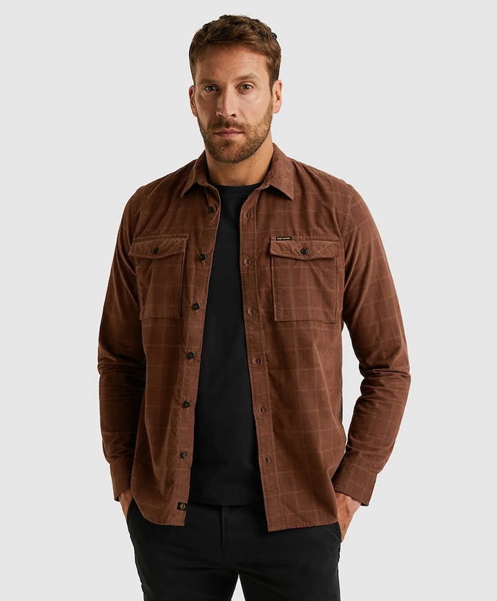 Heren overhemd lange mouw bruin