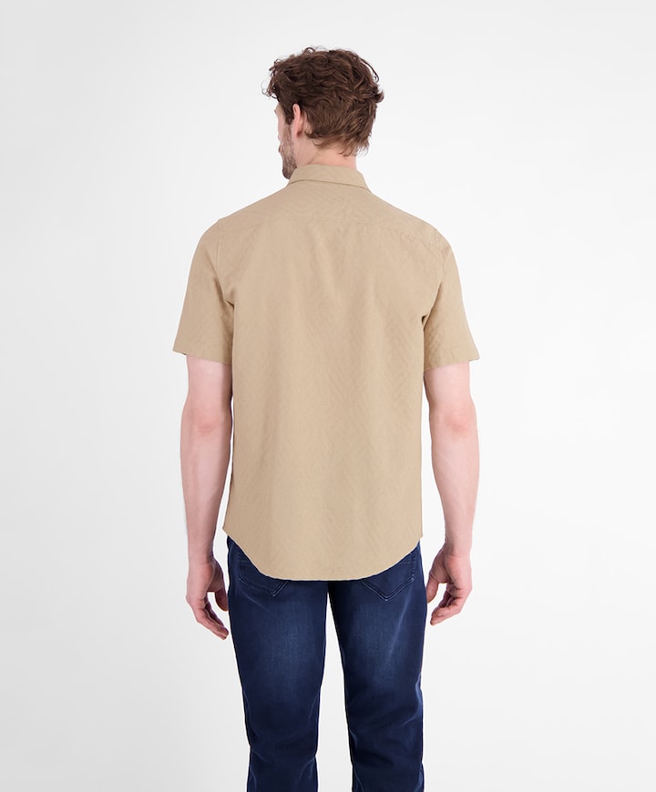 Heren overhemd korte mouw beige
