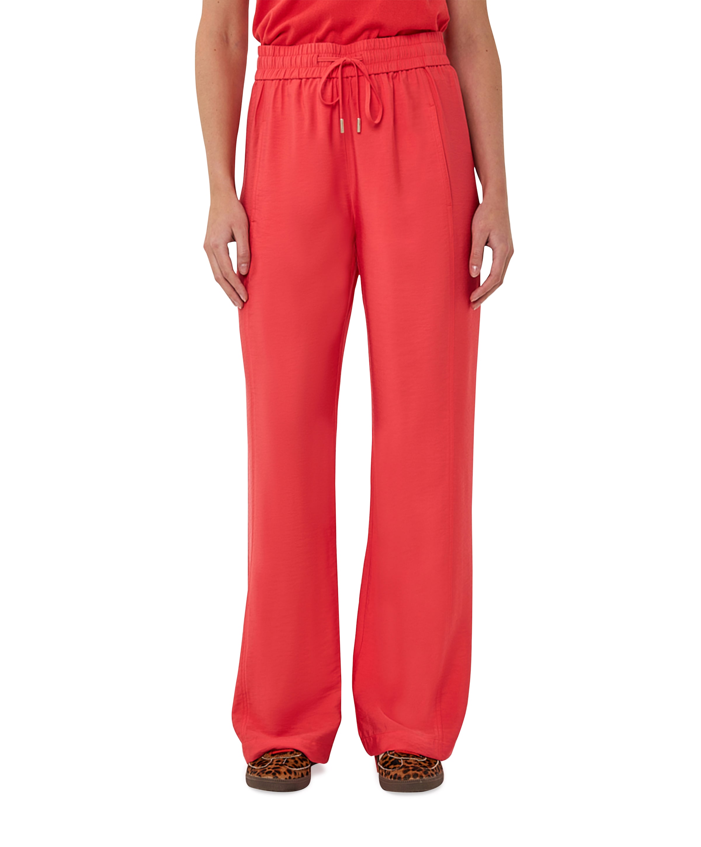 Wide elastic waist slub dames broek rood