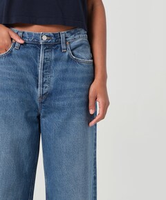Low slung baggy dames jeans blauw