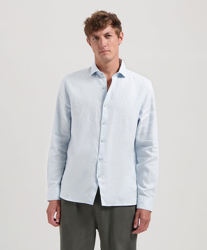 Heren overhemd lange mouw blauw