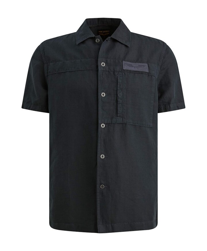 Heren overhemd korte mouw blauw