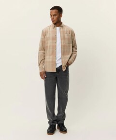 Heren overhemd lange mouw beige